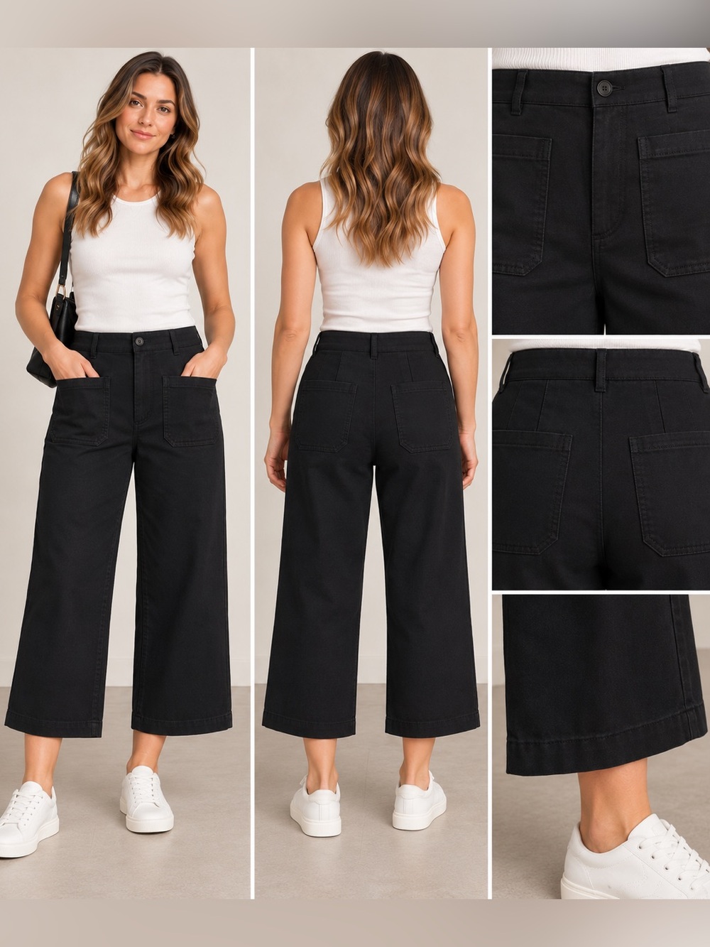 Anthropologie Maeve Black Wide-Leg Crop Pants 100% cotton